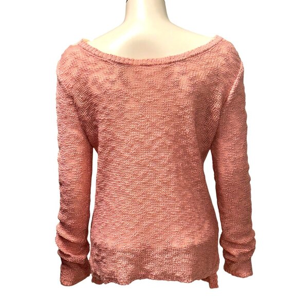 CCC Elegant Modern Vintage Pink Long Sleeve Knit Sweater Lace Detail V Neckline - Picture 3 of 4
